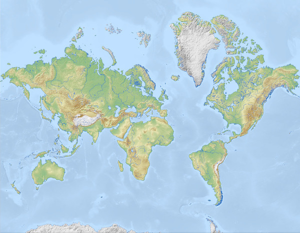 Una imagen especular de un mapa de la Tierra que muestra la equivalencia de tener el Este y el Oeste incorrectos en un mapa estelar.